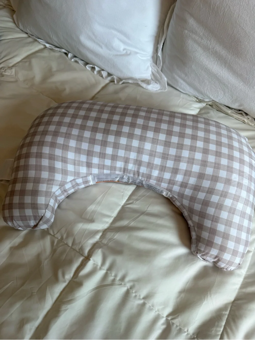 Gingham Nursing Pillow - Neutral Beige Check
